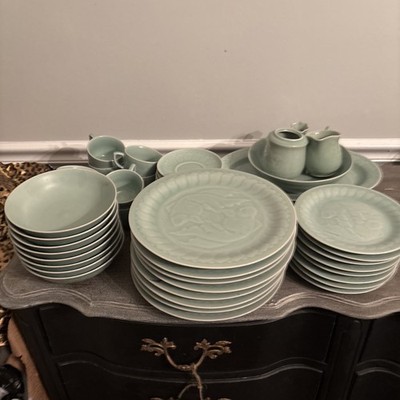 Vintage Longquan Koi Fish Chinese Celadon Green 44 Piece Set RARE!