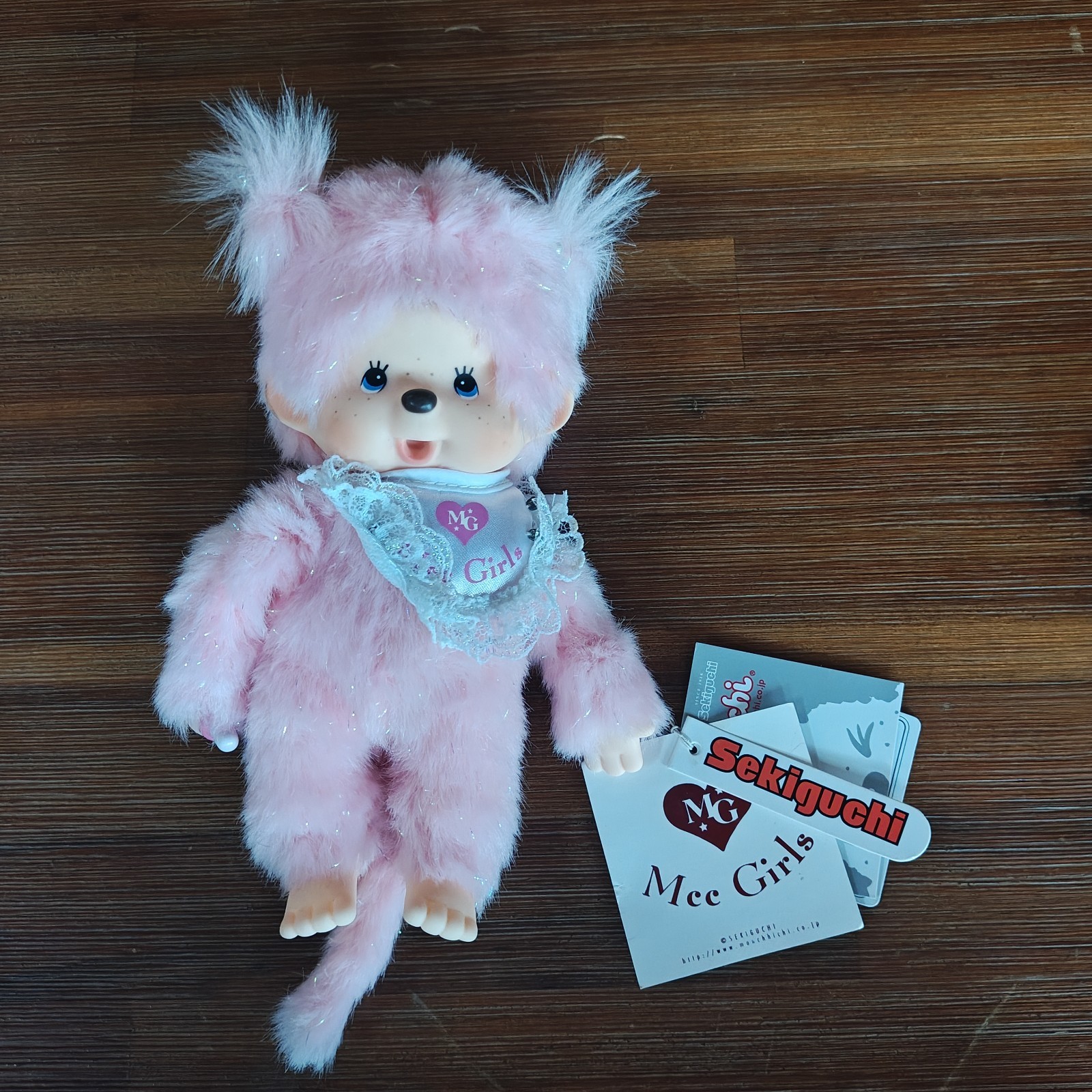 Official Remake of 1974 Monchhichi Mee Girls Plush Sparky Pink Sekiguchi NWT