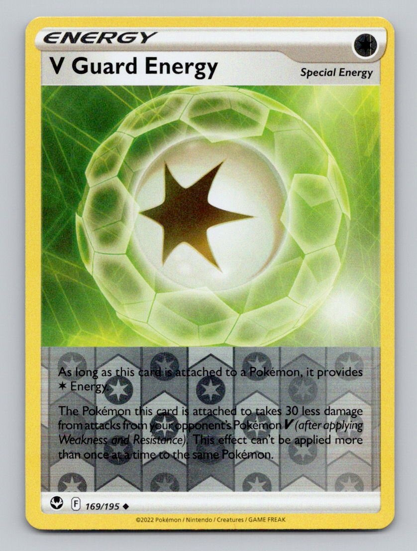 Reverse Holo V Guard Energy 169/195 Uncommon Silver Tempest Pokemon