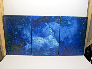 3 Piece Blue Abstract Canvas Framed Wall Art Large Size 24" X 16" X 1 1/5"