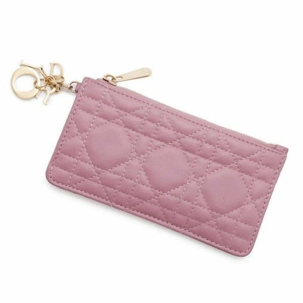 Petit étui à cartes zippé Christian Dior Lady Dior Cannage en peau d'agneau avec boite authentique