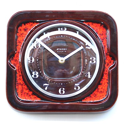 Schöne 70er Jahre FAT LAVA West German Keramik Vintage Wanduhr Midcentury Retro