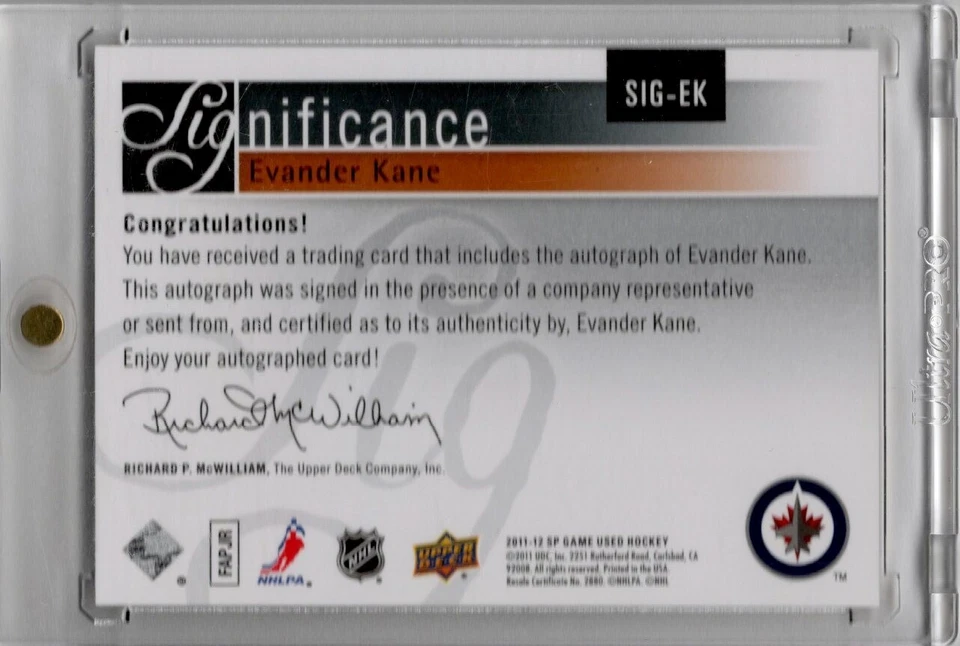 2011-12 SP Game Used Significance Authentic Signatures  Evander Kane AUTO #14/50 - Image 2 of 2