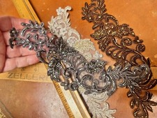 appliques embroidered 2.5x9.25" flowers leaves glass beads hand sewn 1pc