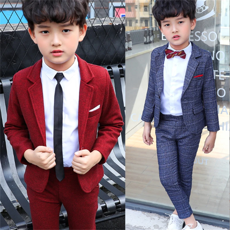 4Pcs Child Boys Wedding Party Formal Outfits Suit Coat +Pants+Blouse+Bow  Tie Set