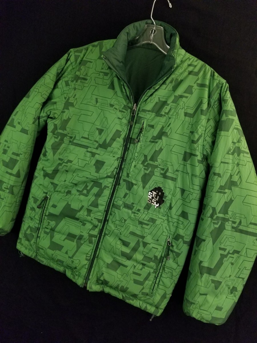 VTG Stussy Reversible Puffer Jacket Quilted All Over Print Men S