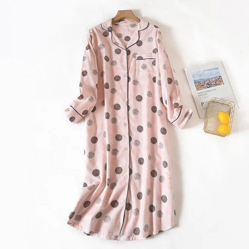 US Women's Flannel Cotton Long Sleeve Nightgown Nightwear Sleepwear/Sleep Dress - Bild 56 von 60