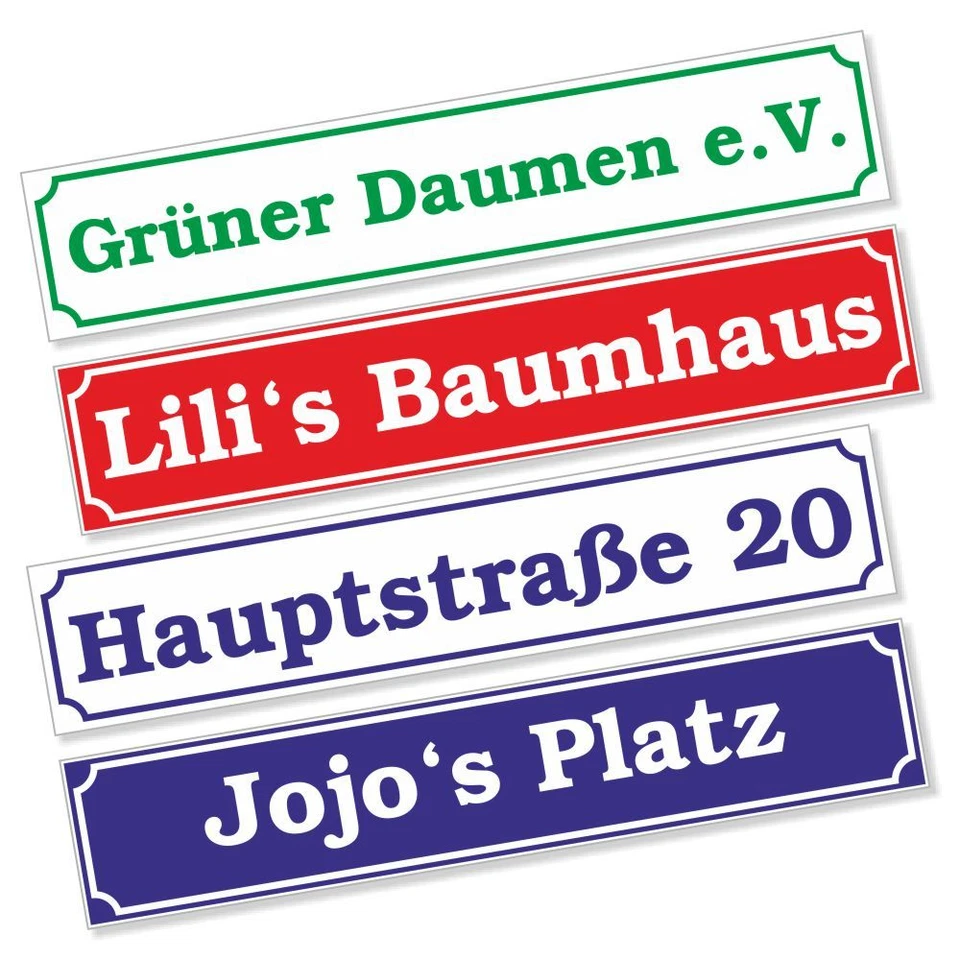 KLEBEBUDE Straßenschild Wunschtext Grundstück Garten Haus Schild Aufkleber DRU 0076