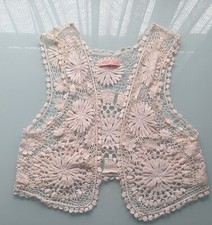 Cute Crop Cream Crochet Knit Open Front Hippie Boho Waistcoat. Size S