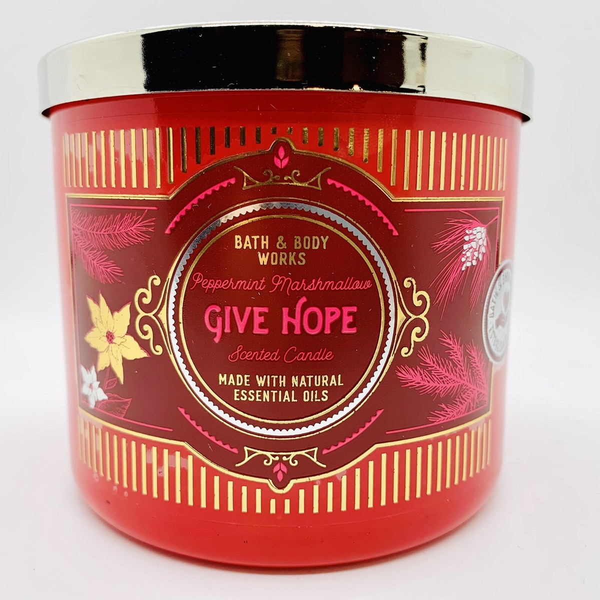 BATH & BODY WORKS GIVE HOPE PEPPERMINT MARSHMALLOW SCENTED 3-WICK