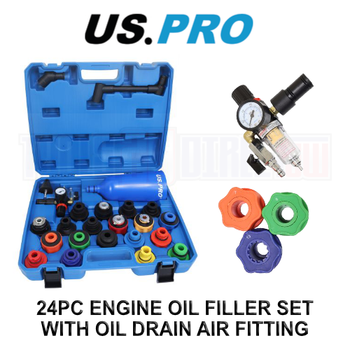 US PRO Tools 24pc Engine Oil Filler Set With Oil Drain Air Fitting 6282 - Picture 1 of 5