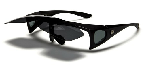 Polarized Flip-up Lens Matte Black Semi Rimless Over The Glasses Sunglasses - Picture 4 of 4