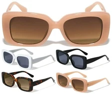 WOMENS SLIM SQUARE RECTANGULAR SUNGLASSES THICK BOLD RETRO DESIGNER FASHION WIDE