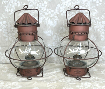 #ad #ad Pair of Davey amp; Co. London Hanging Nautical Onion Lamps w Flutes amp; Oil Burners $889.11