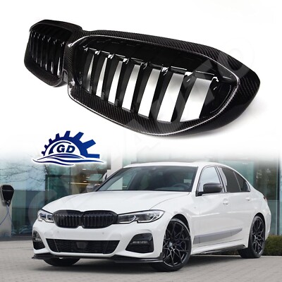 For 2019-22 BMW 3 Series G20 Front Kidney Grille Carbon Fiber Color Single Slat