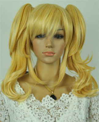 Blonde Wavy Medium Pigtail Ponytail Women Cosplay Party ...