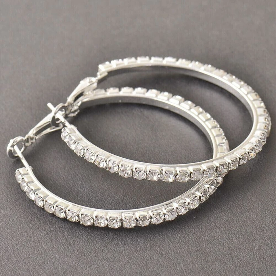 3.00Ct Round Cut Diamond Lab-Created Women's Hoop Earrings 14K White Gold Plated - Image 3 of 4