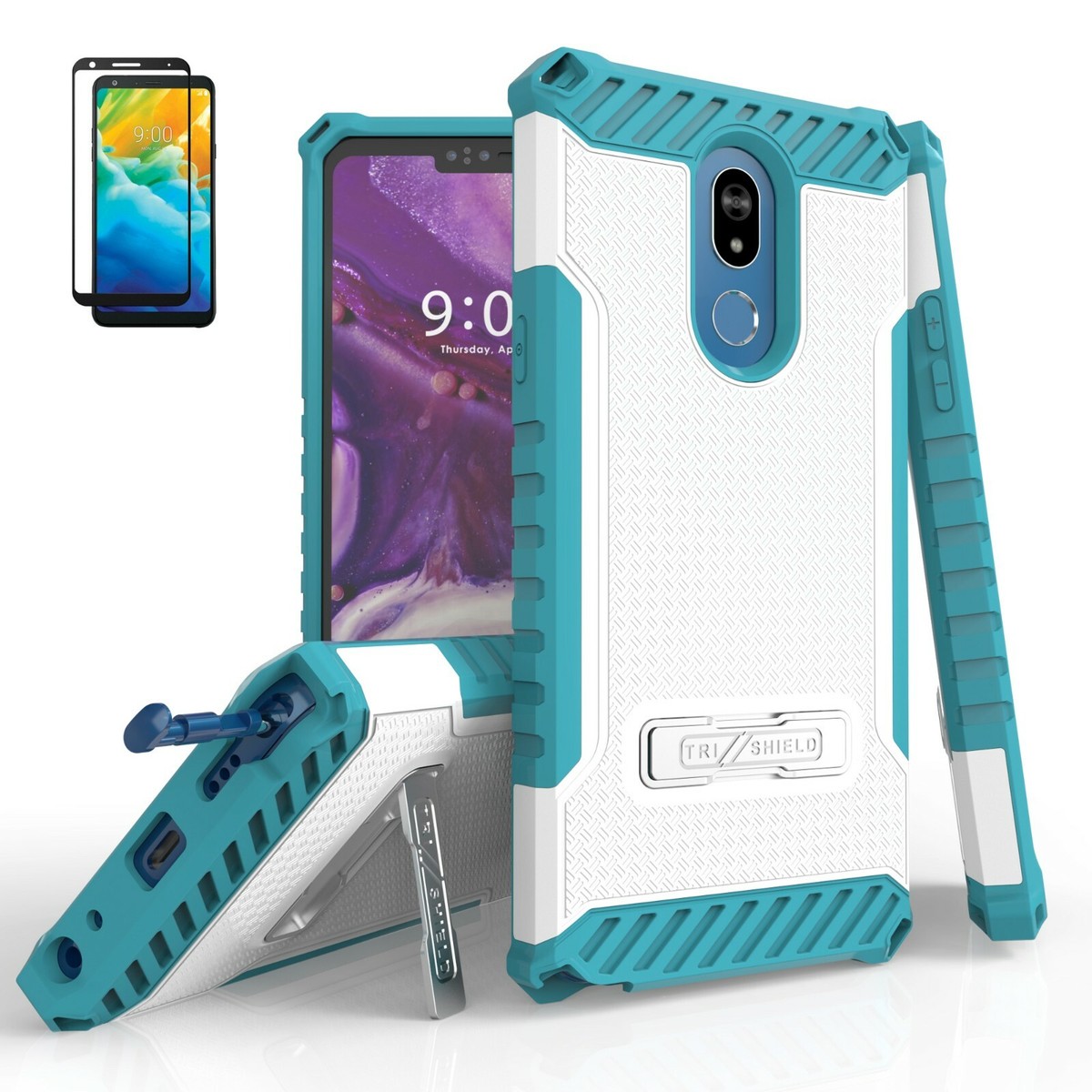 Shockproof Hybrid Military Hard Case w/Stand+Tempered Glass Cover for LG  Stylo