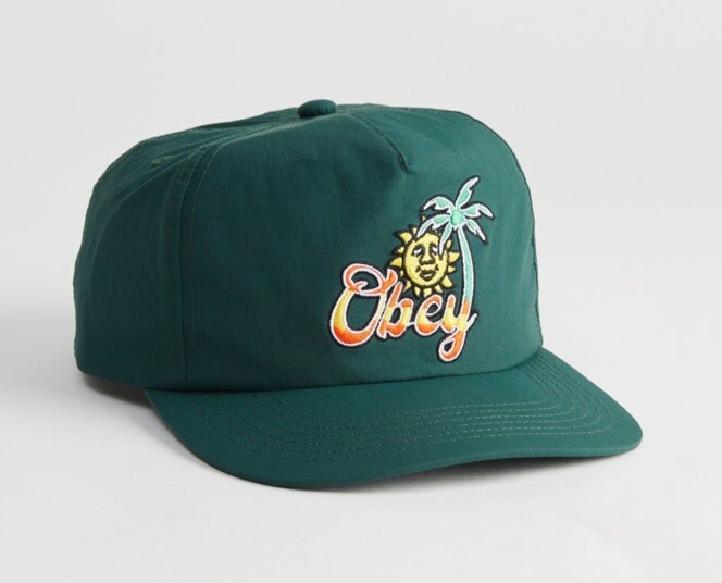 OBEY Tropical 5-Panel Classic Snapback Hat NWT Dark Green Nylon