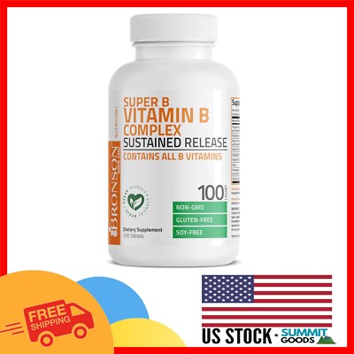 All-Natural B-Complex Vitamins - 100 Tablets for Daily Energy & Brain Support