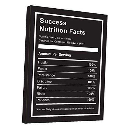 Inspirational Black Canvas Wall Art 20x40 Success Nutrition Facts