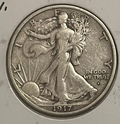1917-s  Obverse mintmark, Walking liberty half dollar , VF , better date