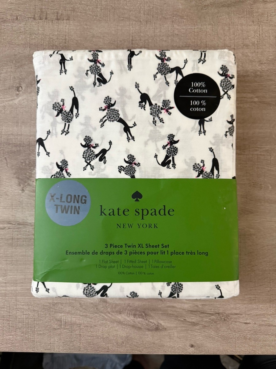 Kate Spade Twin XL Sheet Set French Poodle Dog Print 3 Piece