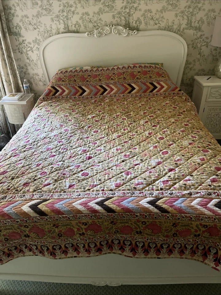 Colcha edredón batik floral Pottery Barn mixta casa de campo reina rara boho Foto 4 de 4