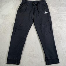 Adidas Jogger Sweatpants Mens Large Black Fleece Tapered Ribbed Cuffs Pockets