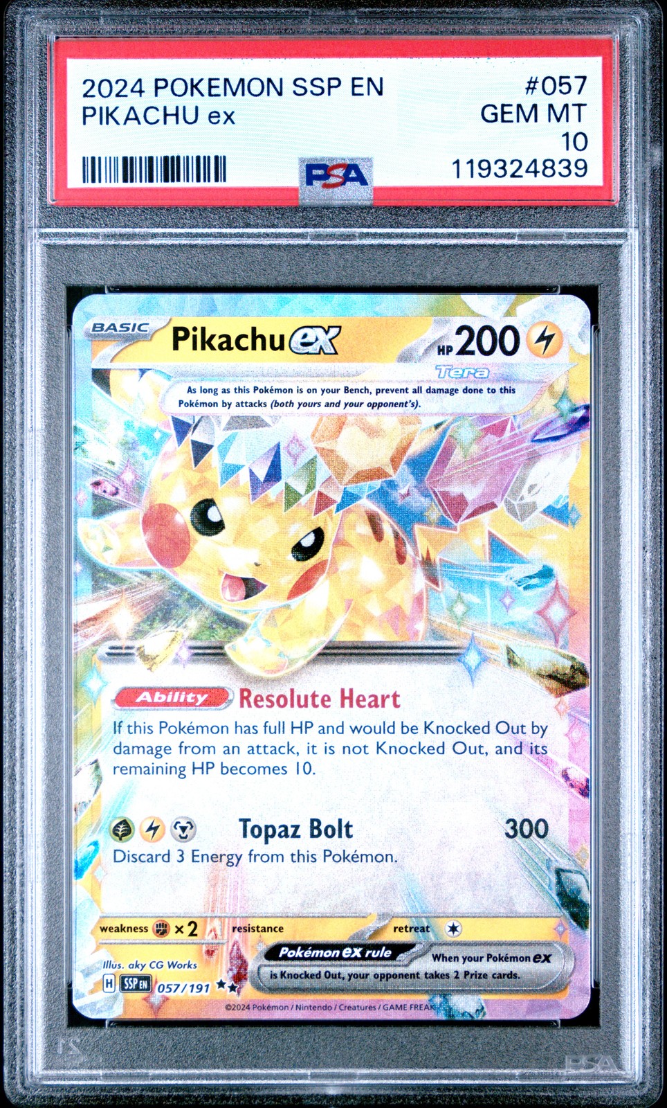 2024 Pokemon Ssp En-Surging Sparks #057 Pikachu Ex PSA 10