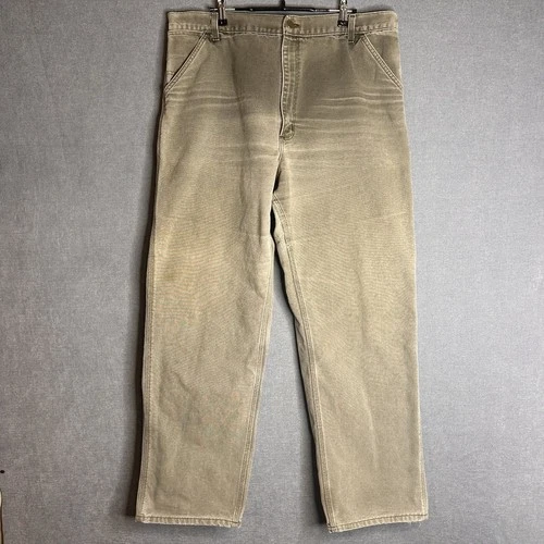 Vintage 1997 Carhartt Carpenter Pants Men 38x32 Moss Green Faded Khaki USA Made  - product listing photo