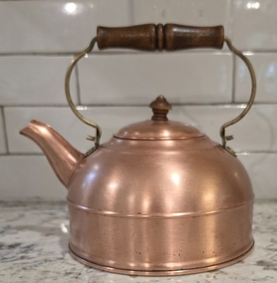 Vtg Paul Revere 1801 Solid Copper Teapot 1981 Wood Handle Rome NY USA 81