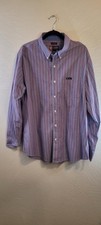 Chaps Men’s XL Button Down Dress Shirt Chest Pocket Vertical Blue & Red Stripes
