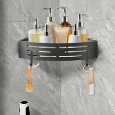 Corner Shower Caddy Shelves - Suction Cup Shower Organizer Shelf with 2 Hooks, A
