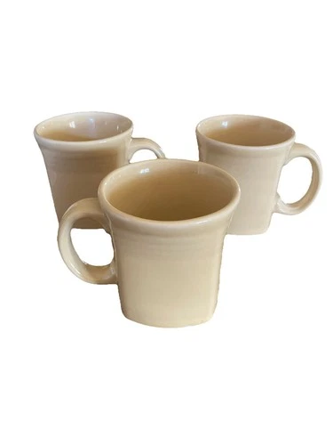 3 Fiesta HLC D Handle Coffee Mugs 12 oz Java Cream Laughlin Square Bottom Linen