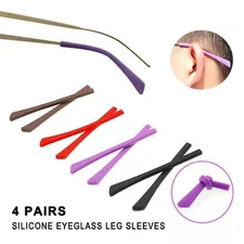 4 Pairs Eyeglasses Silicone Rubber Temple End Tips Ear Sock Replacement Pieces