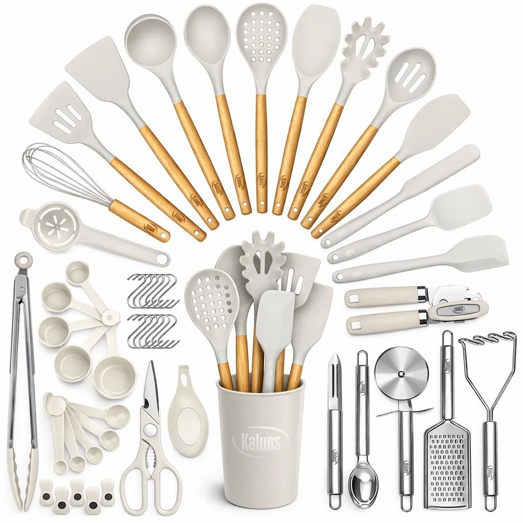 50 PCS Silicone Kitchen Utensils Set Complete Kitchen Set - 800°F Non-Stick P...