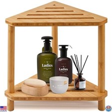 Bamboo Corner Shower Stool - 2-Tier Waterproof Design for Shaving  Foot Rest