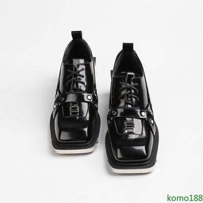 Men's Dress Formal Leather lace up Derby Shoes Square Toe Mid Heel shoes 