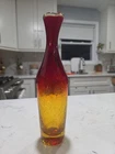 Vintage Blenko  Handblown Amberina Crackle Glass Vase Tangerine Art Glass 10"