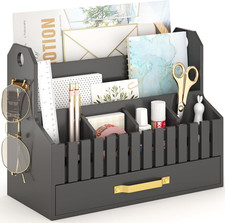 Bamboo Mail Organizer Countertop with Drawers, Wood Desk File Organizer Desktop