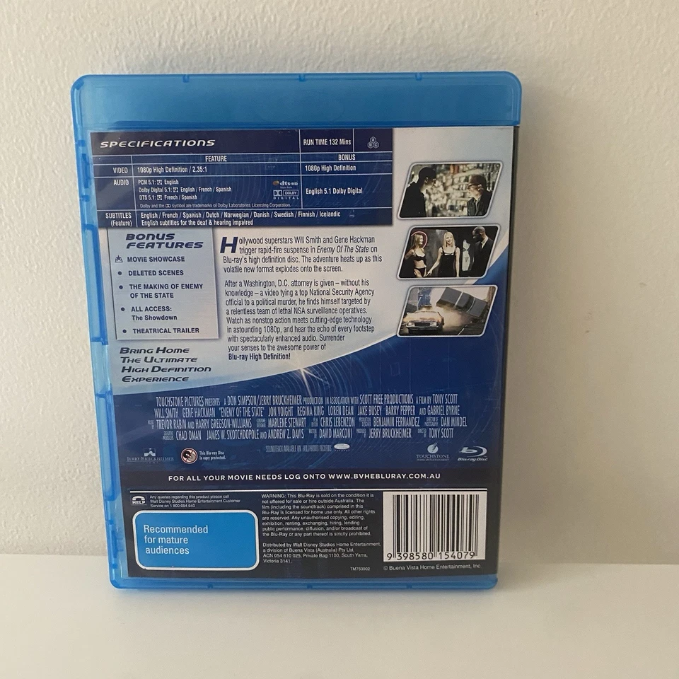 Enemy of the State (Blu-ray, 1998) Will Smith, Gene Hackman, Tony Scott Region B - image 2 of 4