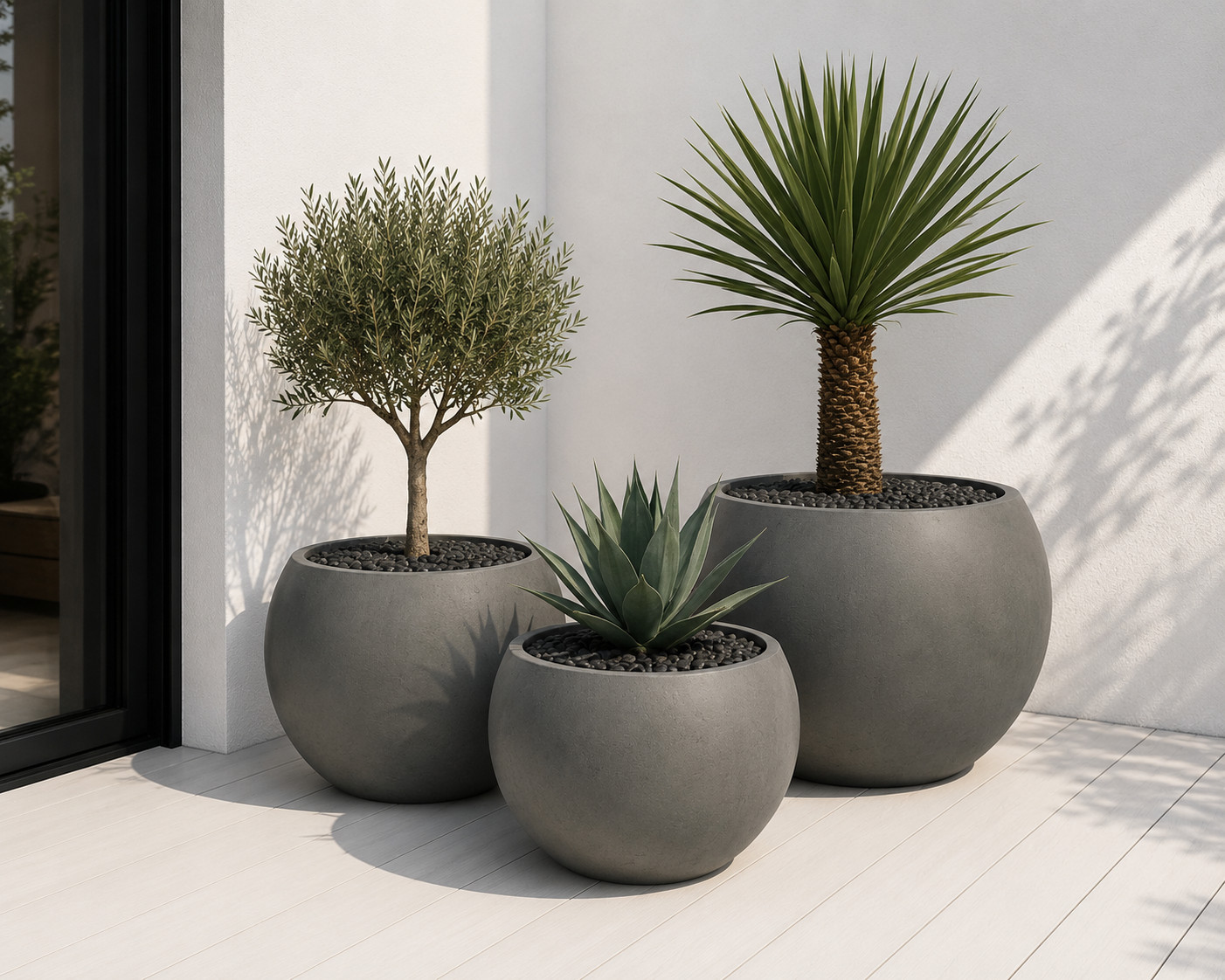 40cm Rustic Dark Grey Bowl Planter/Pot Round Outdoor Stonelite/Fibreclay