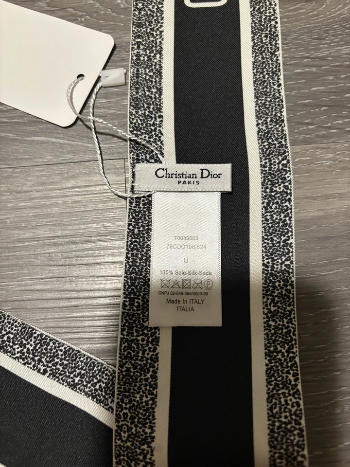 Christian Dior Mitzah Pois Negro Blanco Seda Cinta Sarga Bufanda Foto 3 de 4