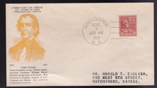 JOHN TYLER PREXY #815 US FIRST DAY COVER 1938, HOLLAND CACHET FDC