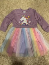 Girls Unicorn Rainbow Tutu Dress Size 3T Purple Long Sleeve Toddler Party Dress