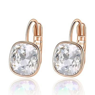 Austrian Crystal Square Cushion Drop Leverback Earrings for Women 14K Rose  - 05