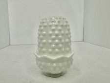 Vintage MCM Fenton White Milk Glass Hobnail 5" Fairy Lamp Light 2 Piece W/label
