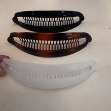 Vintage Scunci Banana Clips Lot of 3 Black Tortoise Frosted 80s 90s Hair Acc