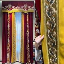 luxury European Embroidery valance red yellow flannel window curtain tulle M1806